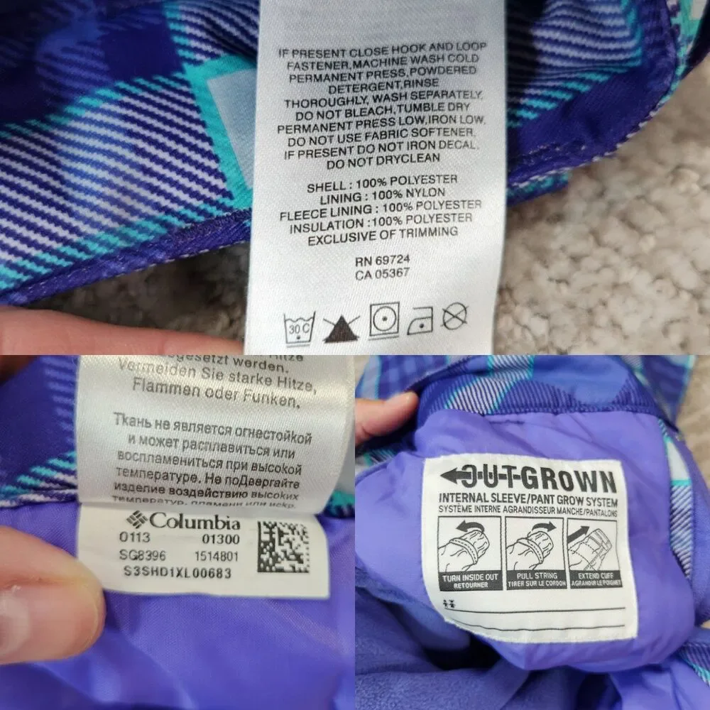 Columbia youth Bugaboo snow ski pants purple plaid size S/8 - Picture 12 of 12